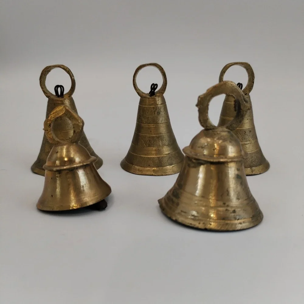Vintage Brass Bells Lot of 5 India Bell Cone & Domed Clapper Boho Decor